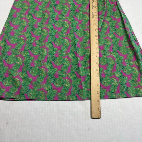 Lauren Gold Shift Dress 3/4 Sleeve Leaf Print V-Neck Preppy Resort Wear Size 2 - Picture 7 of 11